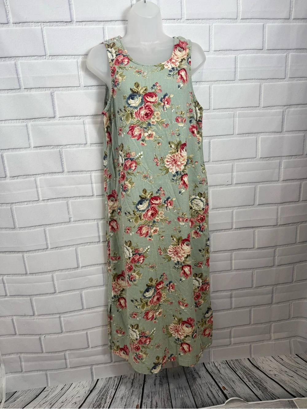 Floral Maxi Dress Sleeveless Side Slit romantic bohemian Cottagecore Boho Size L